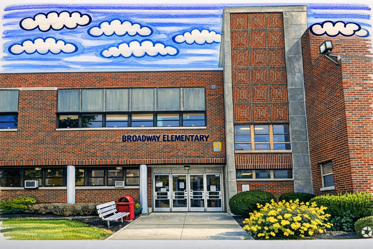 Illustration of a neighborhood school