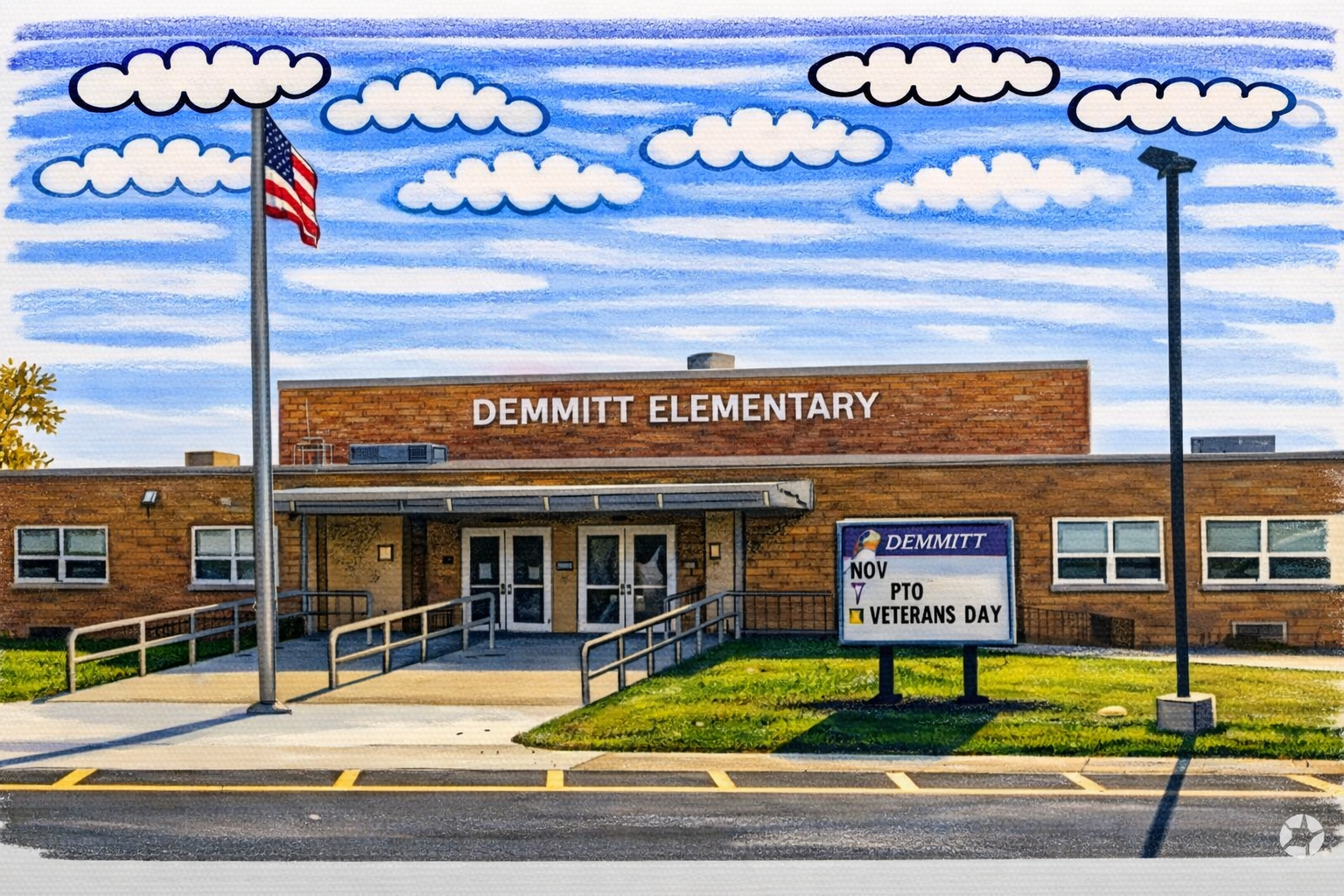Illustration of a neighborhood school