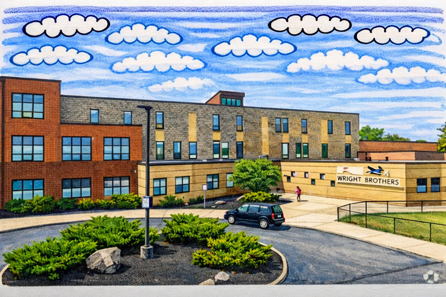 Illustration of a neighborhood school