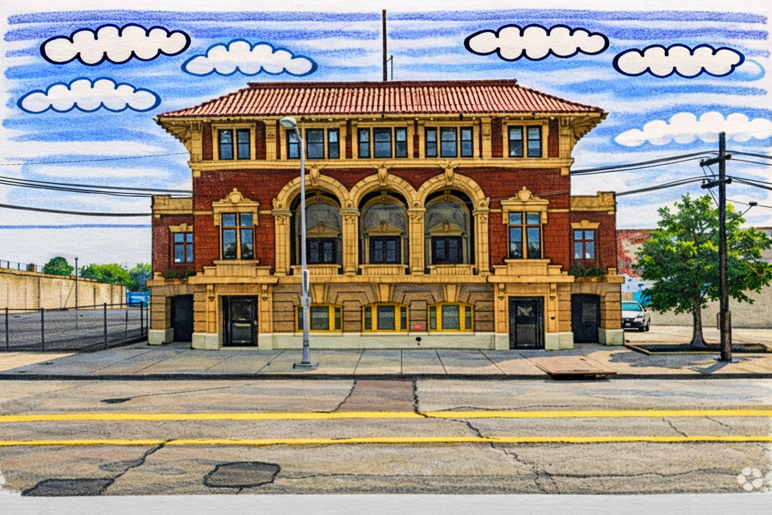 Illustration of a neighborhood school