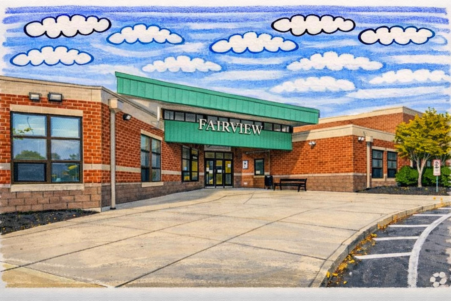 Illustration of a neighborhood school