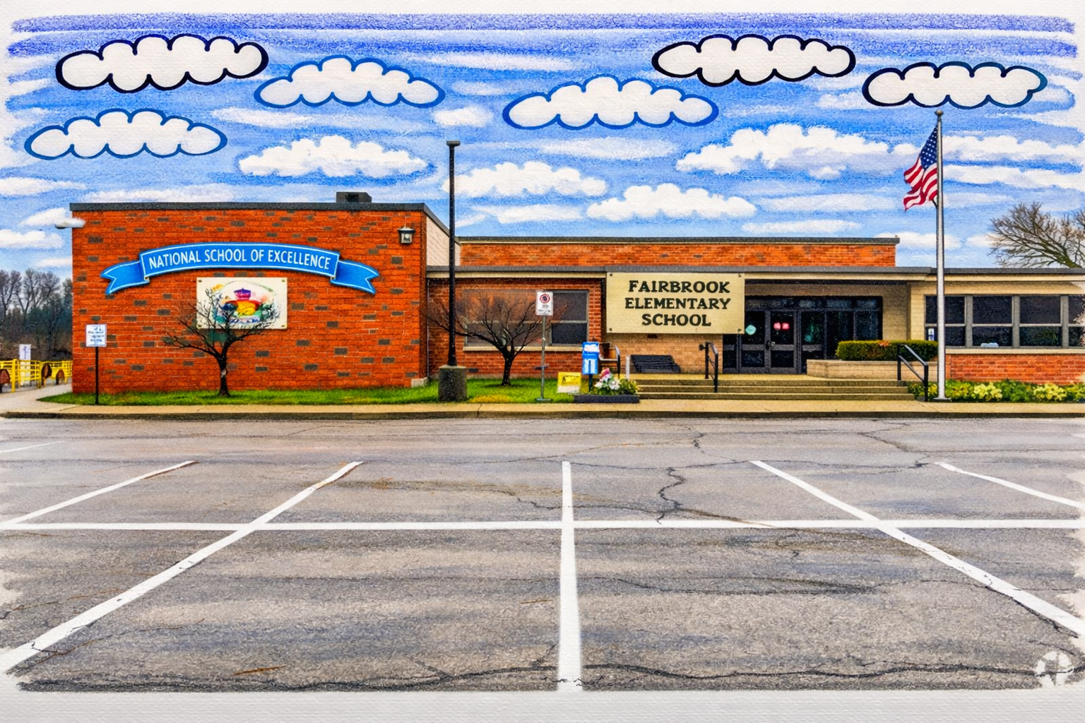 Illustration of a neighborhood school