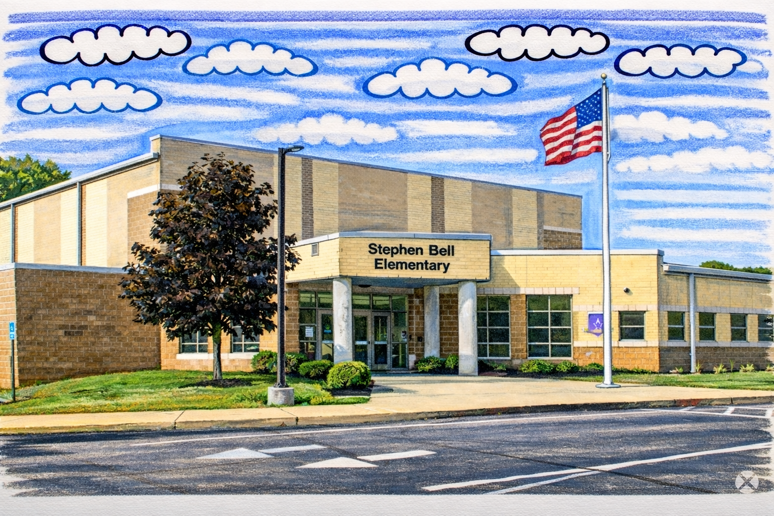 Illustration of a neighborhood school