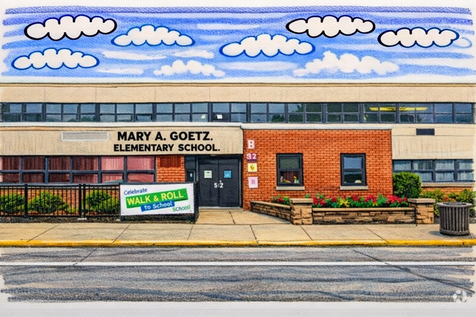 Illustration of a neighborhood school