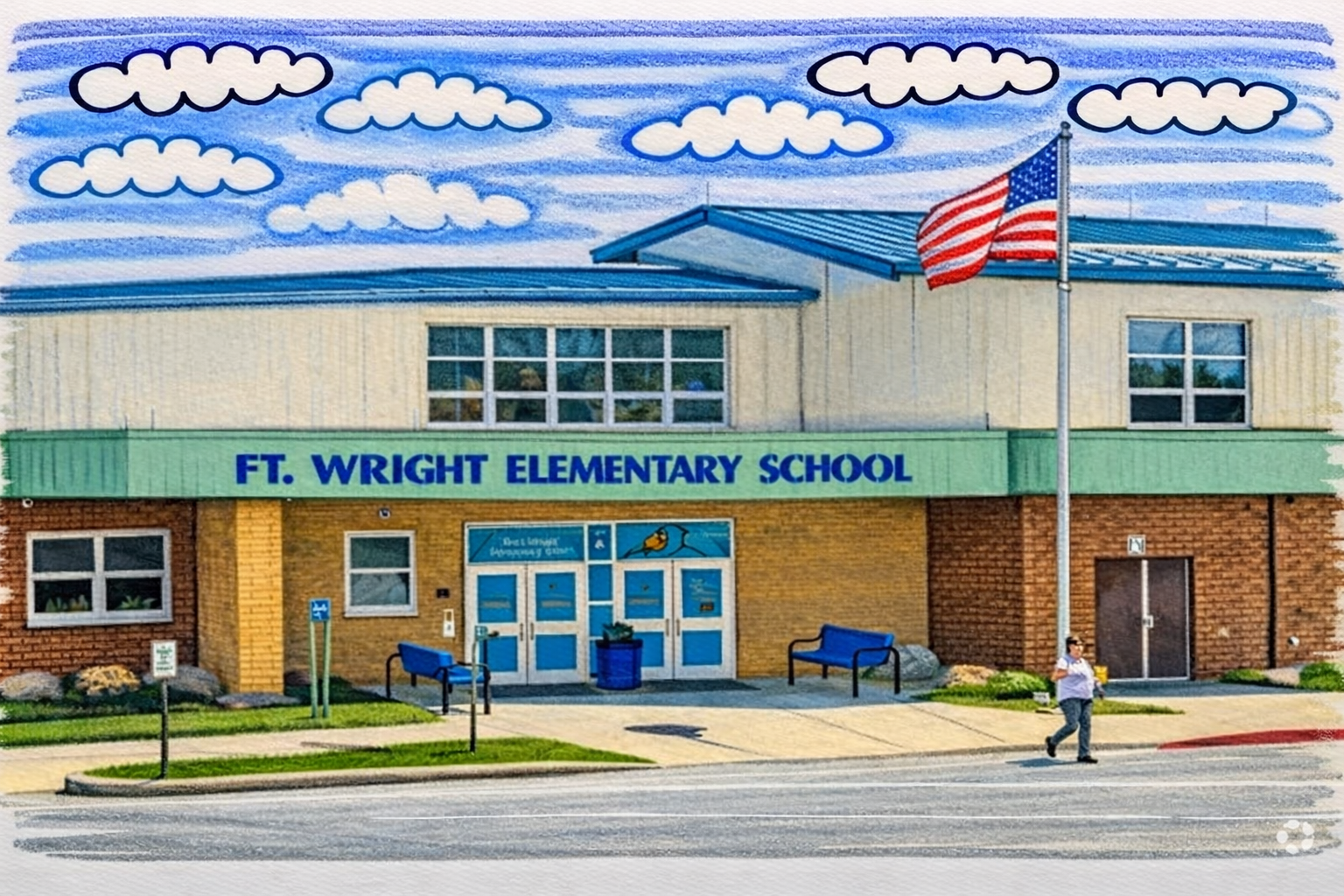 Illustration of a neighborhood school