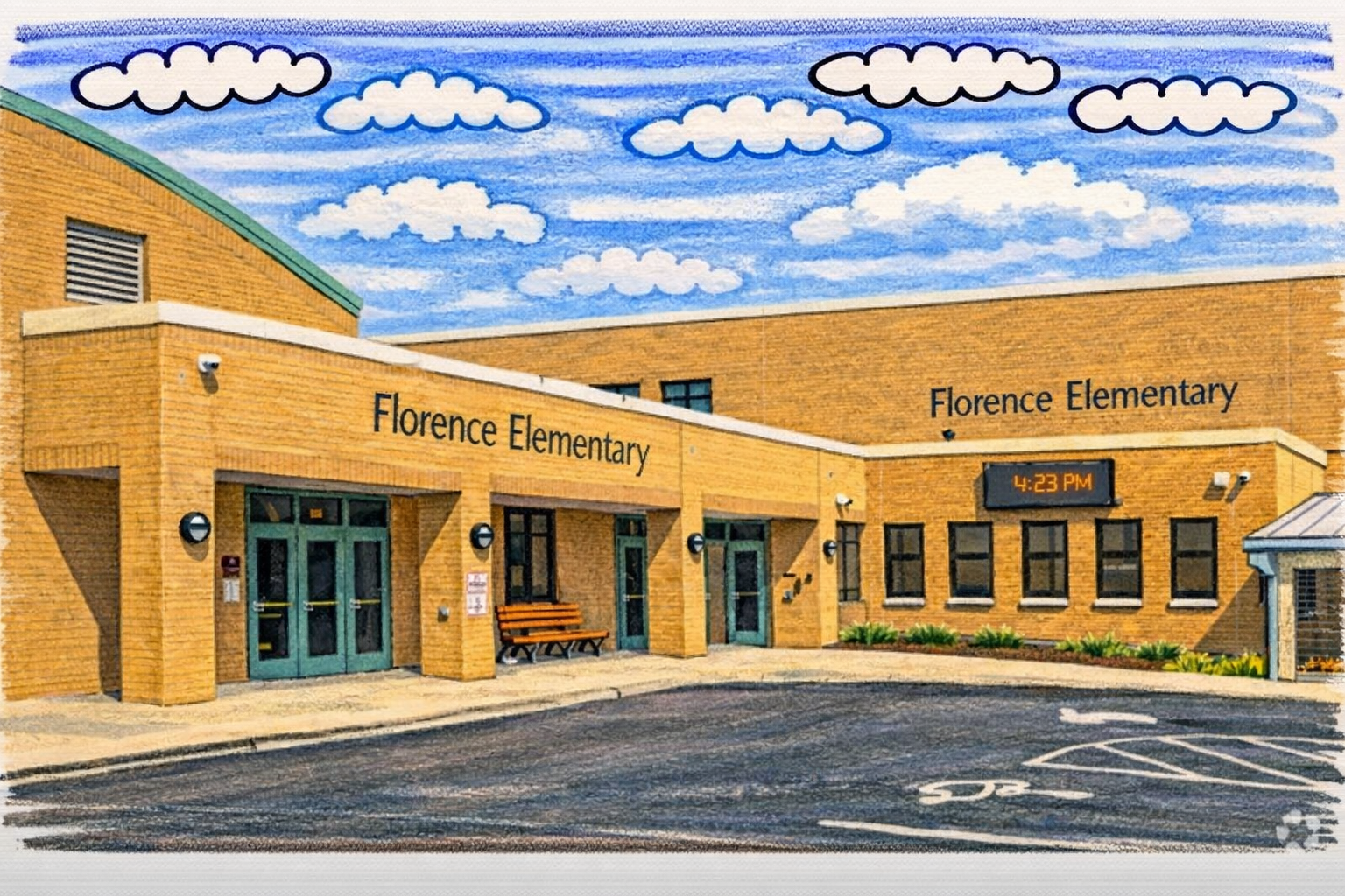Illustration of a neighborhood school