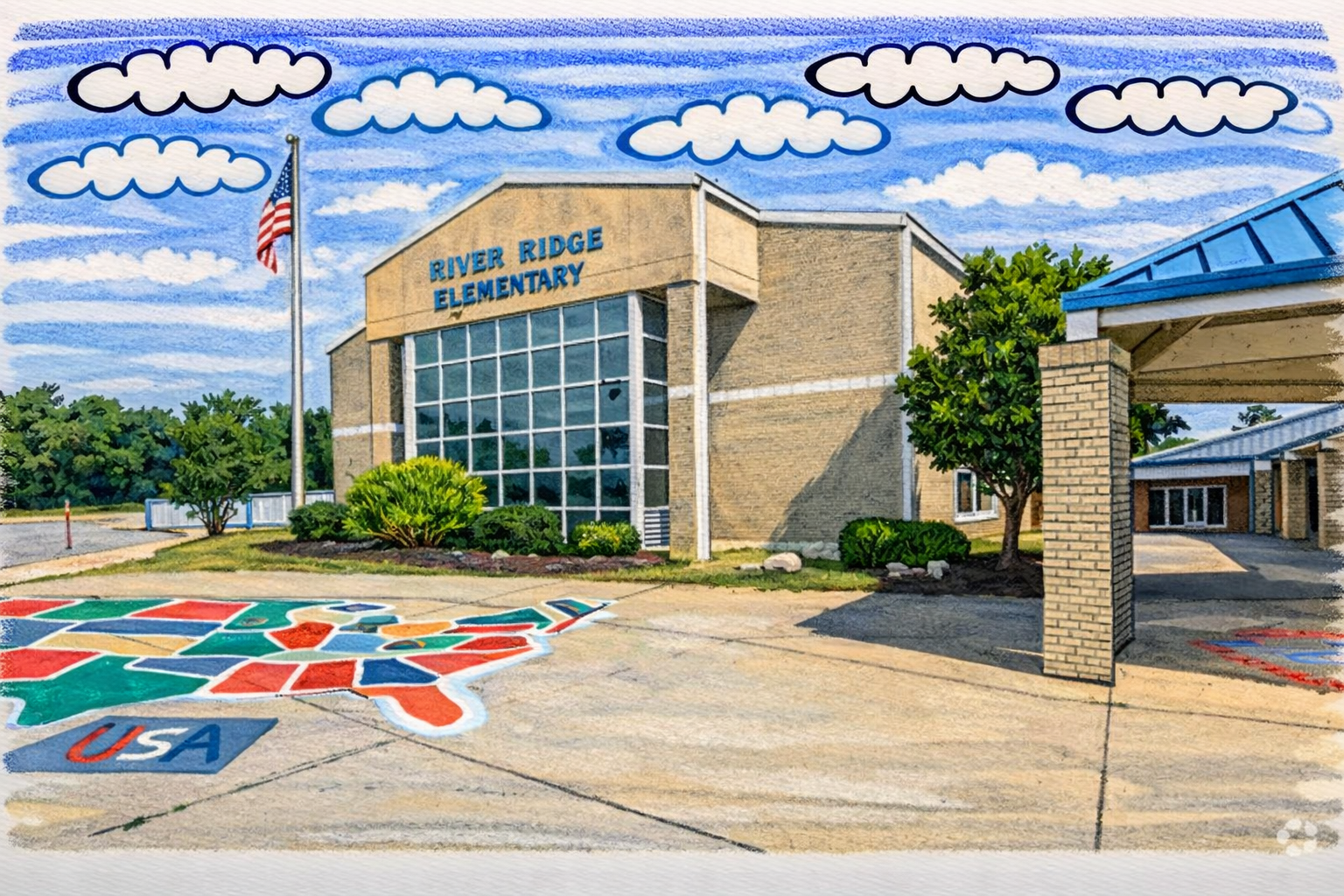 Illustration of a neighborhood school