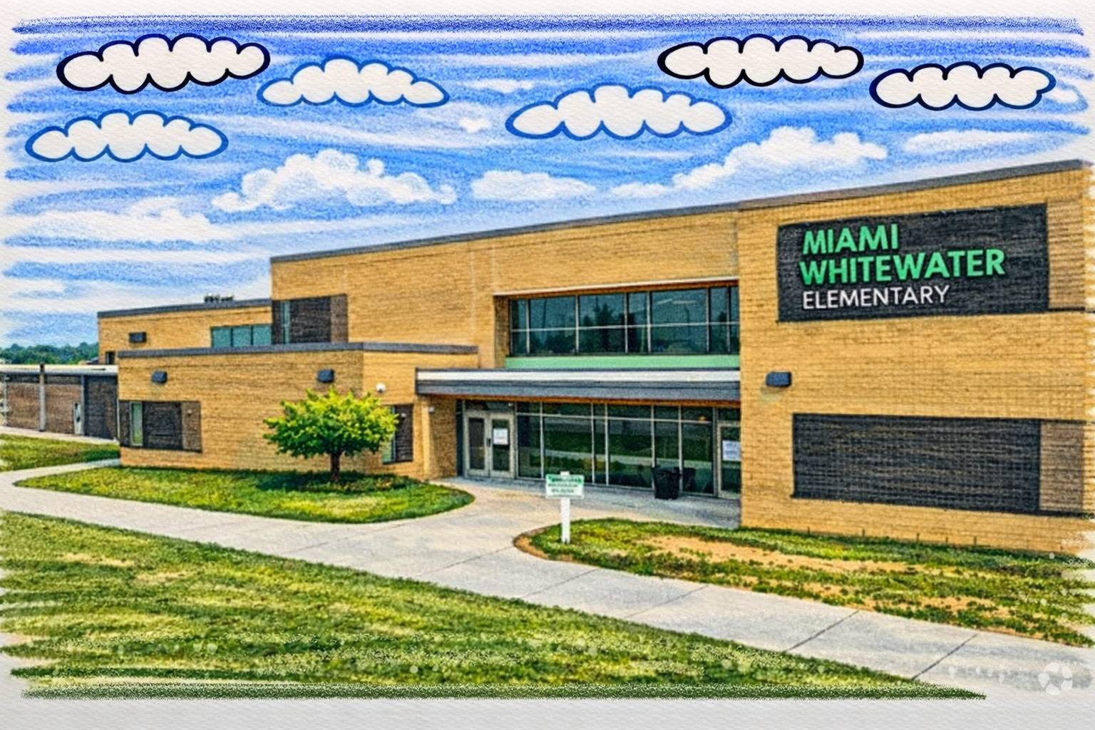 Illustration of a neighborhood school