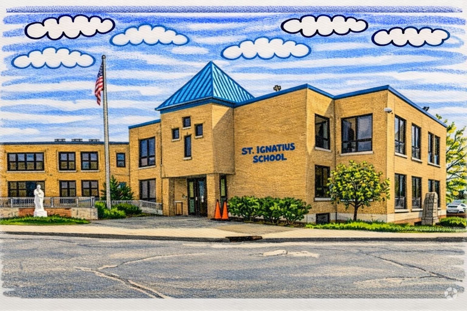 Illustration of a neighborhood school