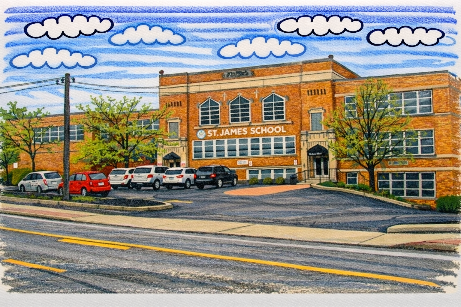 Illustration of a neighborhood school