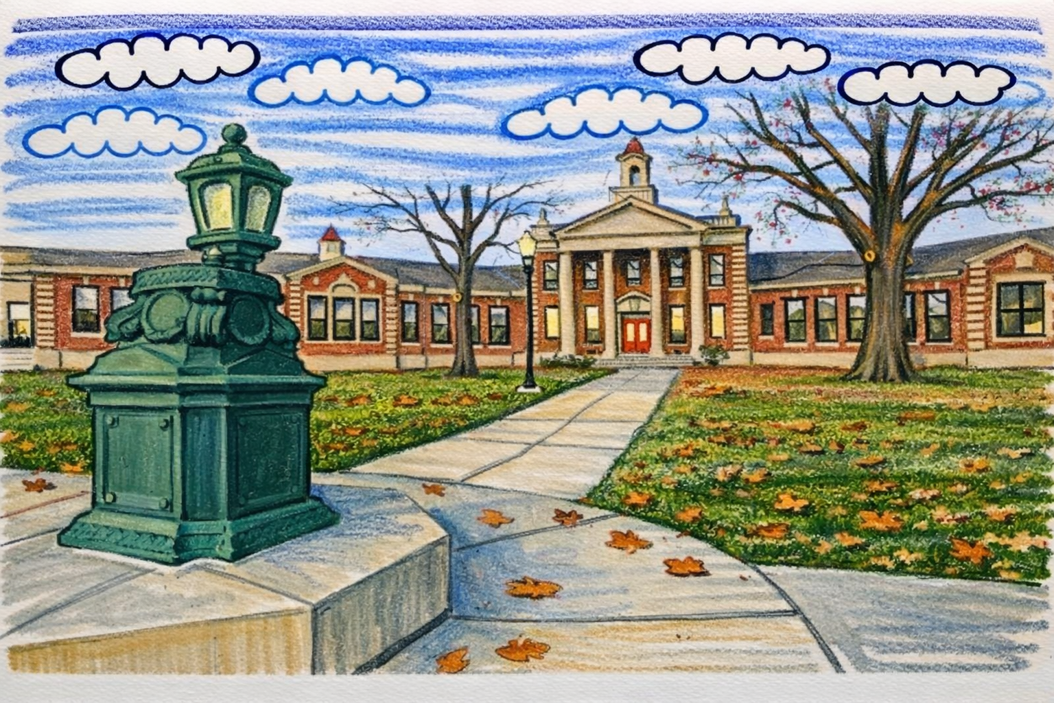 Illustration of a neighborhood school