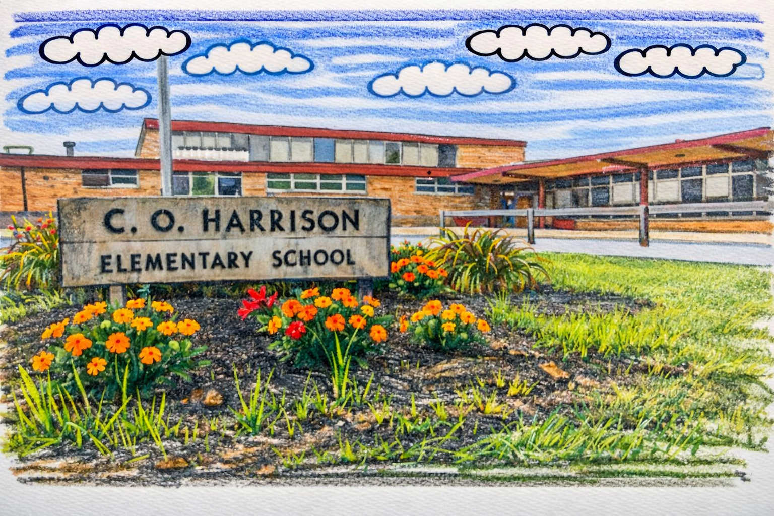 Illustration of a neighborhood school