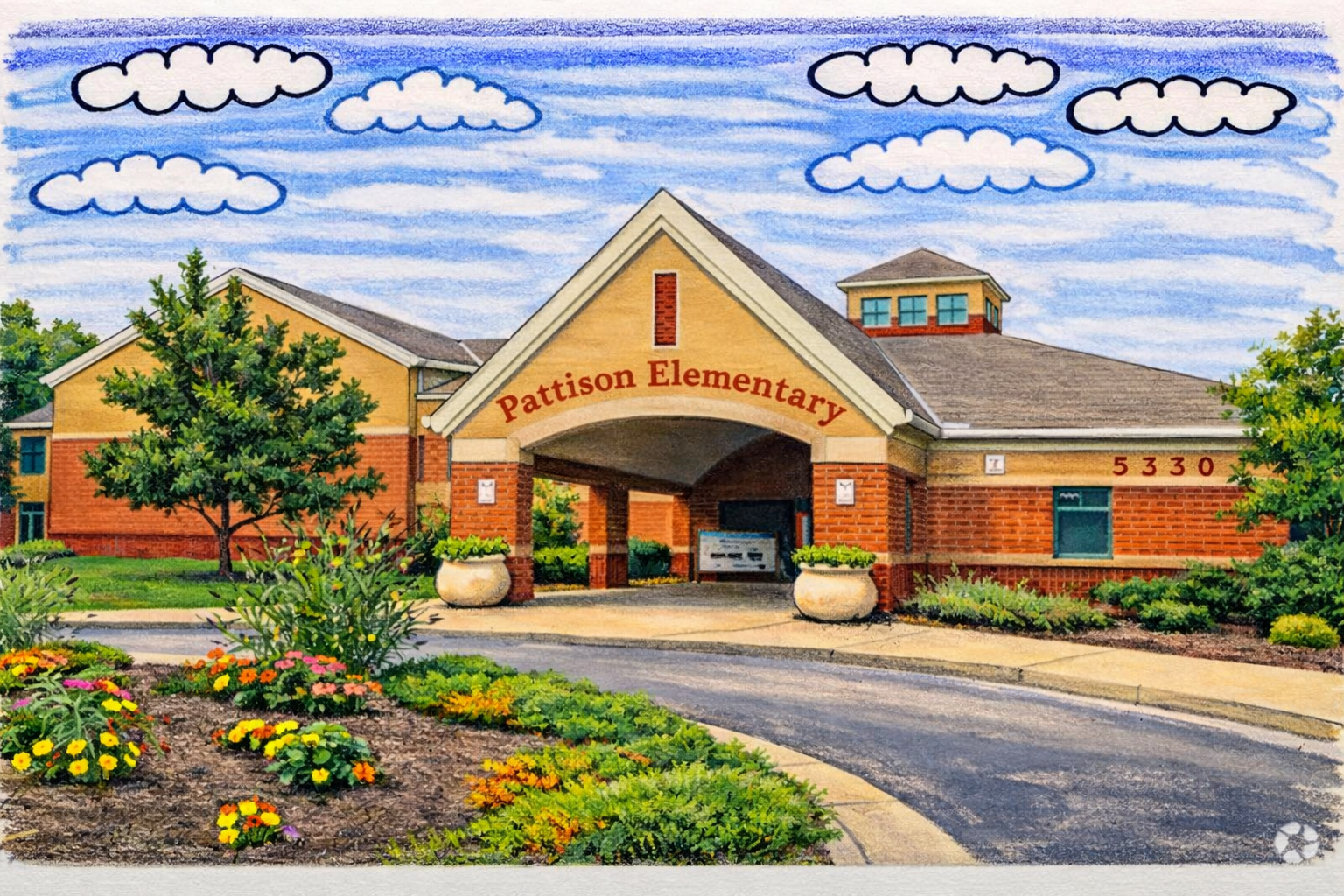 Illustration of a neighborhood school
