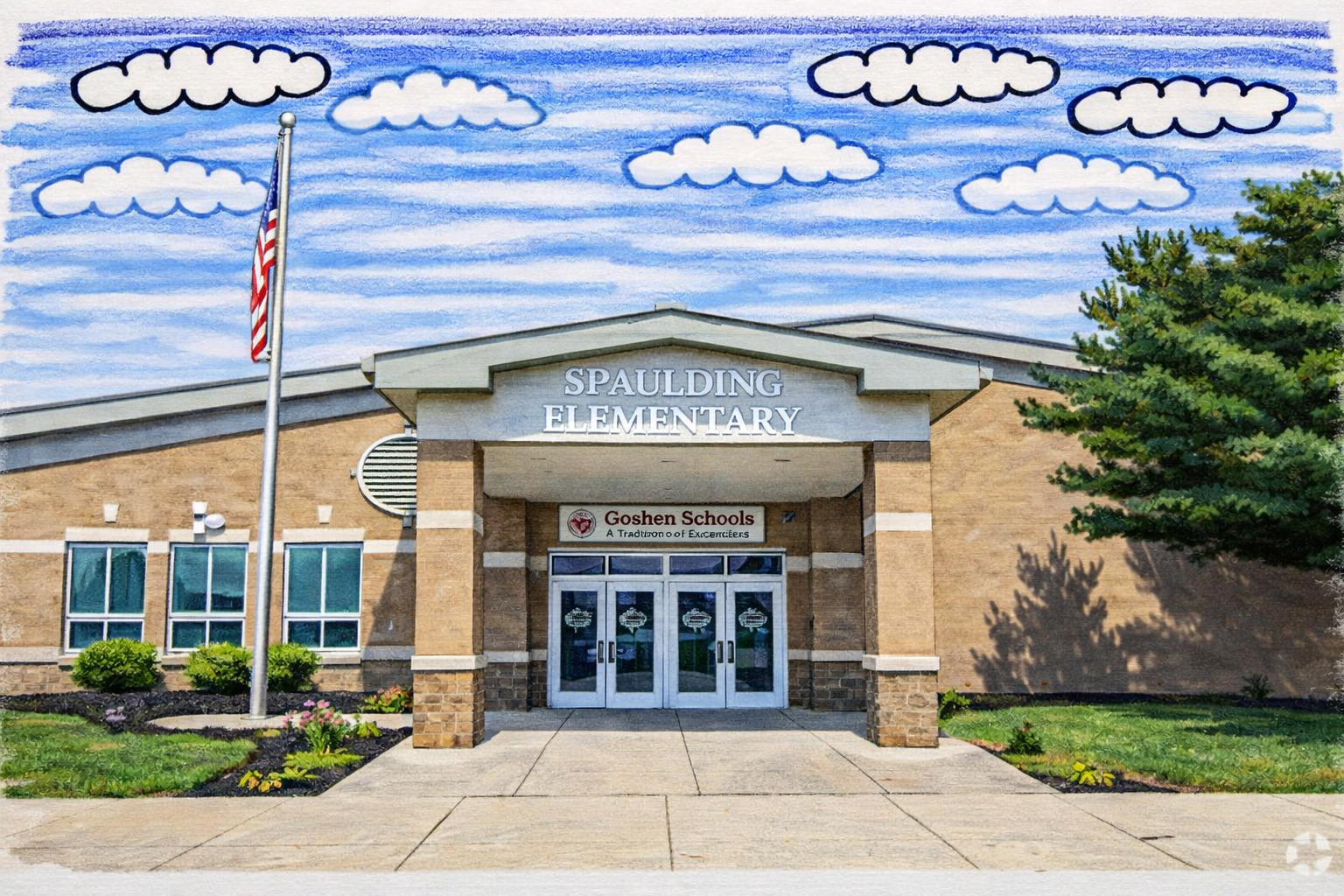 Illustration of a neighborhood school
