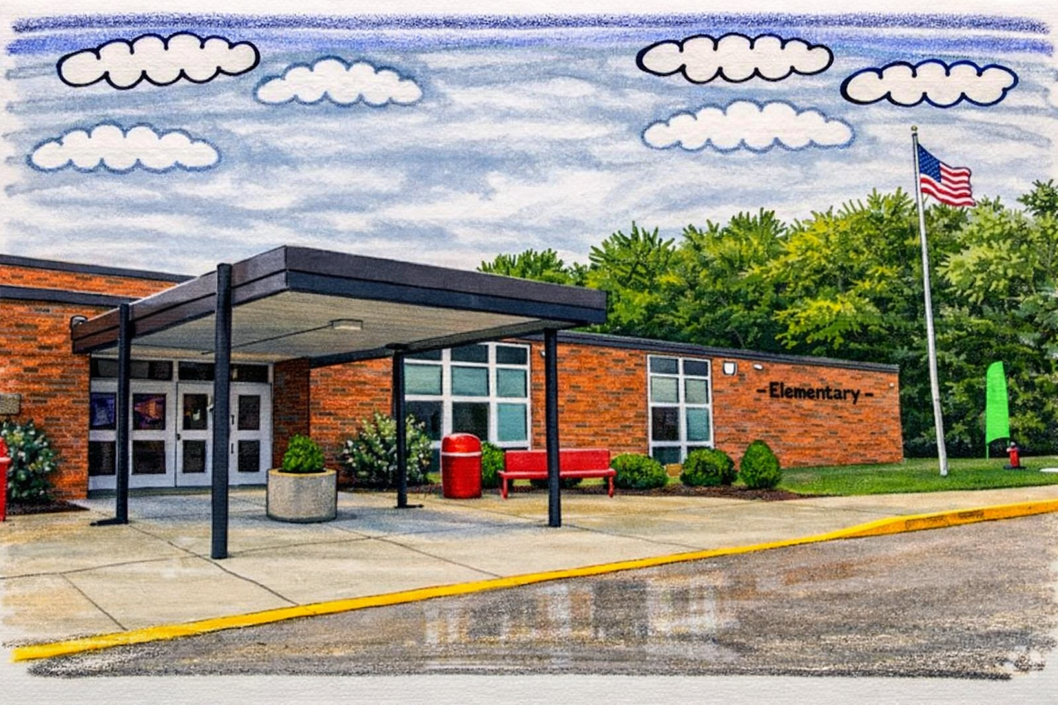 Illustration of a neighborhood school