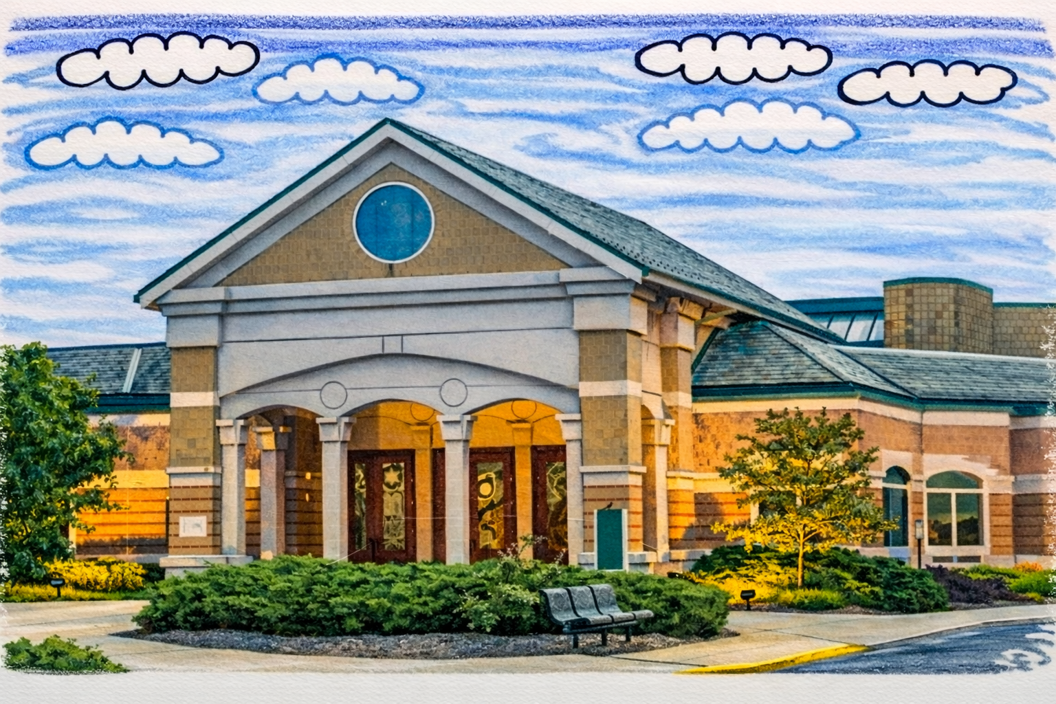 Illustration of a neighborhood school