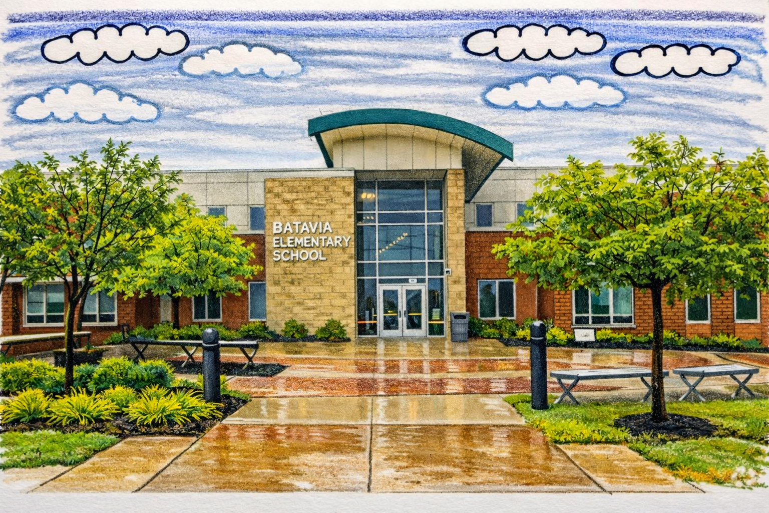 Illustration of a neighborhood school