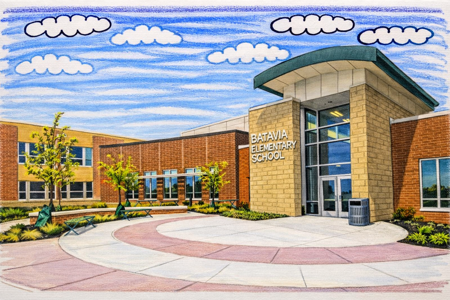 Illustration of a neighborhood school