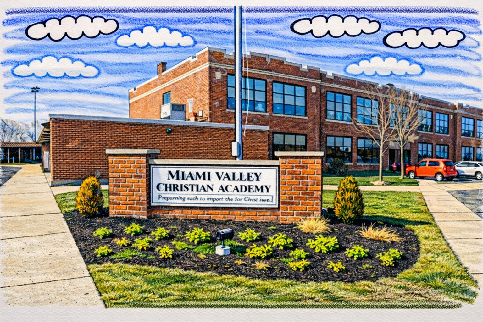 Illustration of a neighborhood school