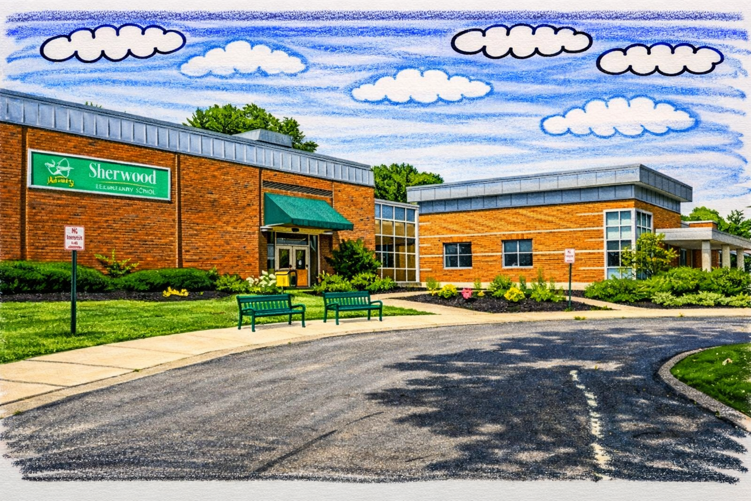 Illustration of a neighborhood school
