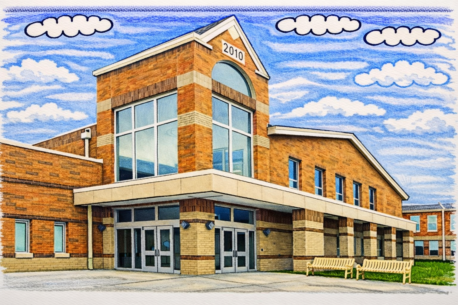 Illustration of a neighborhood school