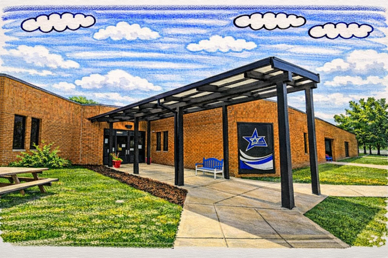 Illustration of a neighborhood school