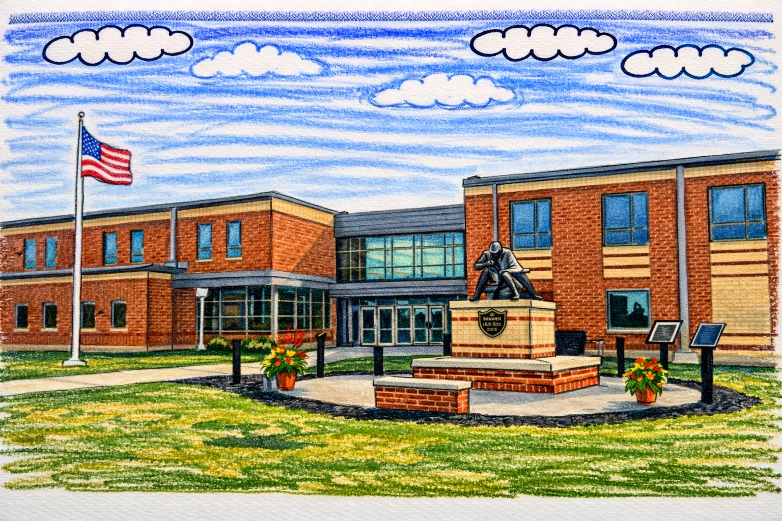 Illustration of a neighborhood school