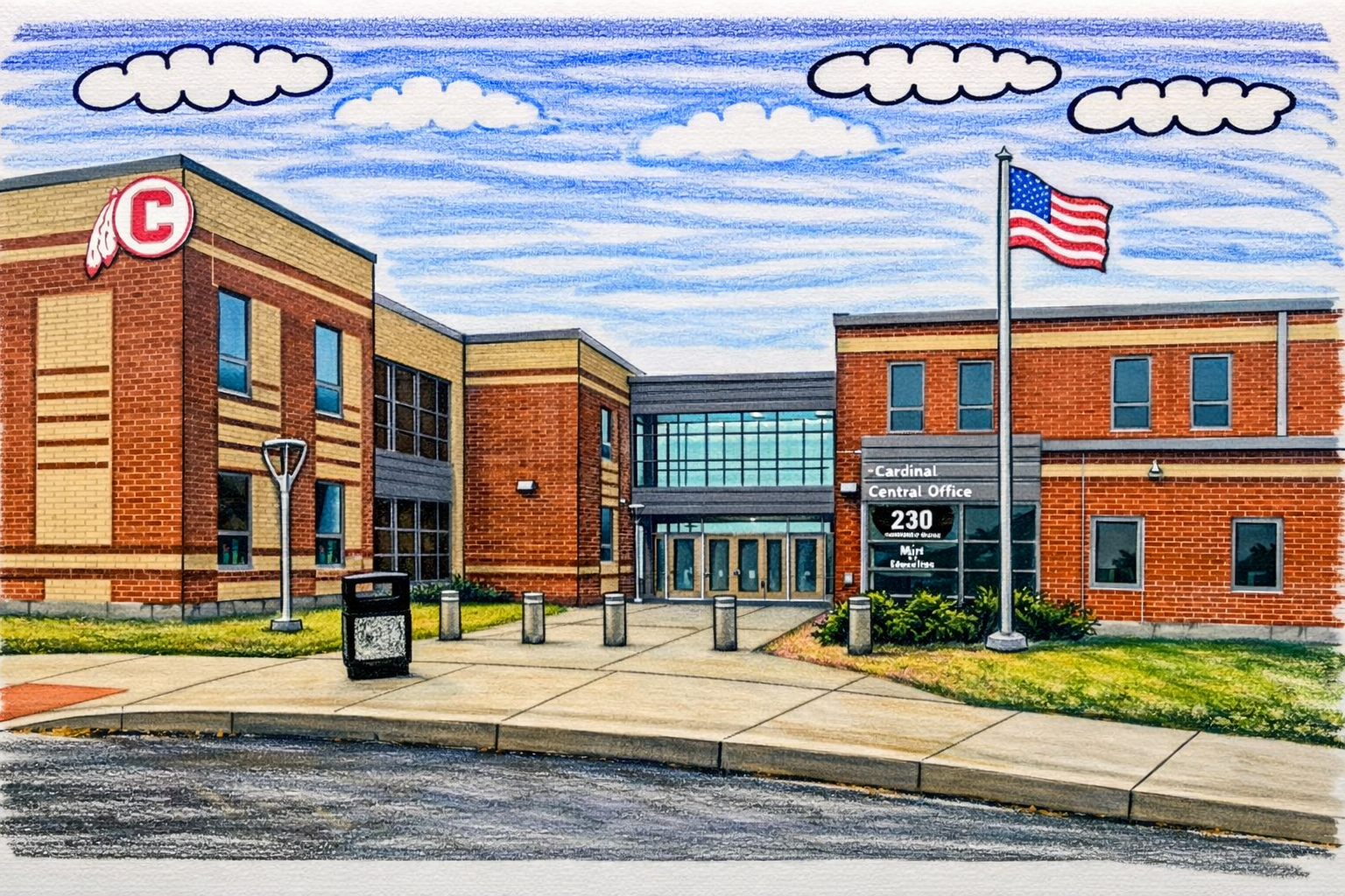Illustration of a neighborhood school