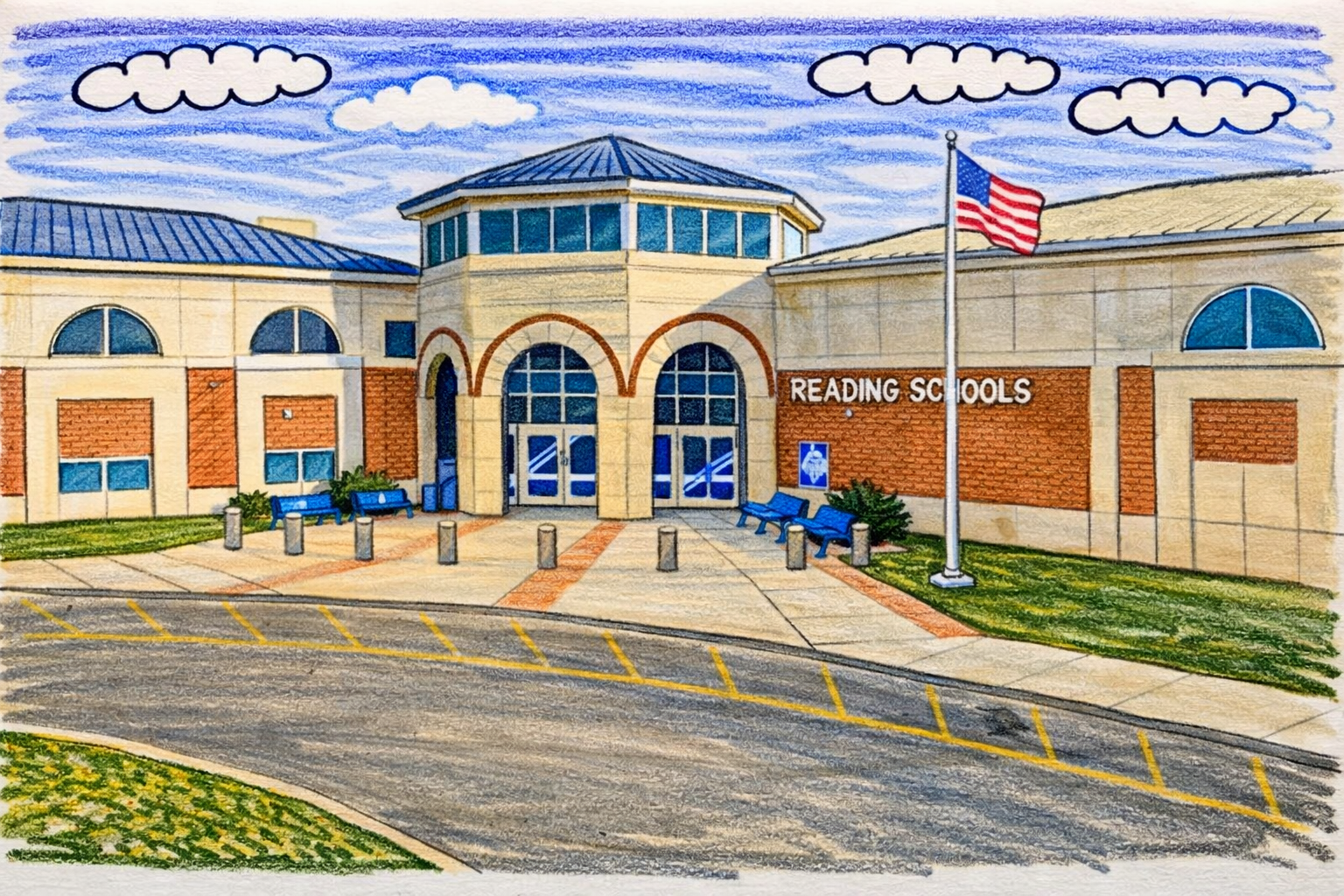 Illustration of a neighborhood school