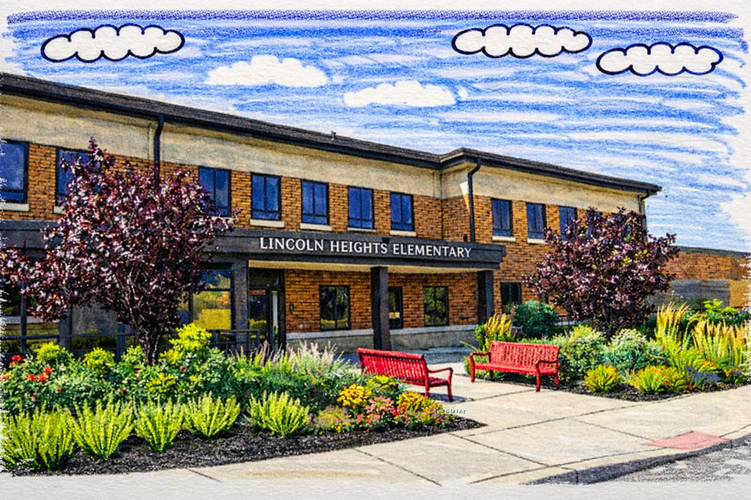 Illustration of a neighborhood school