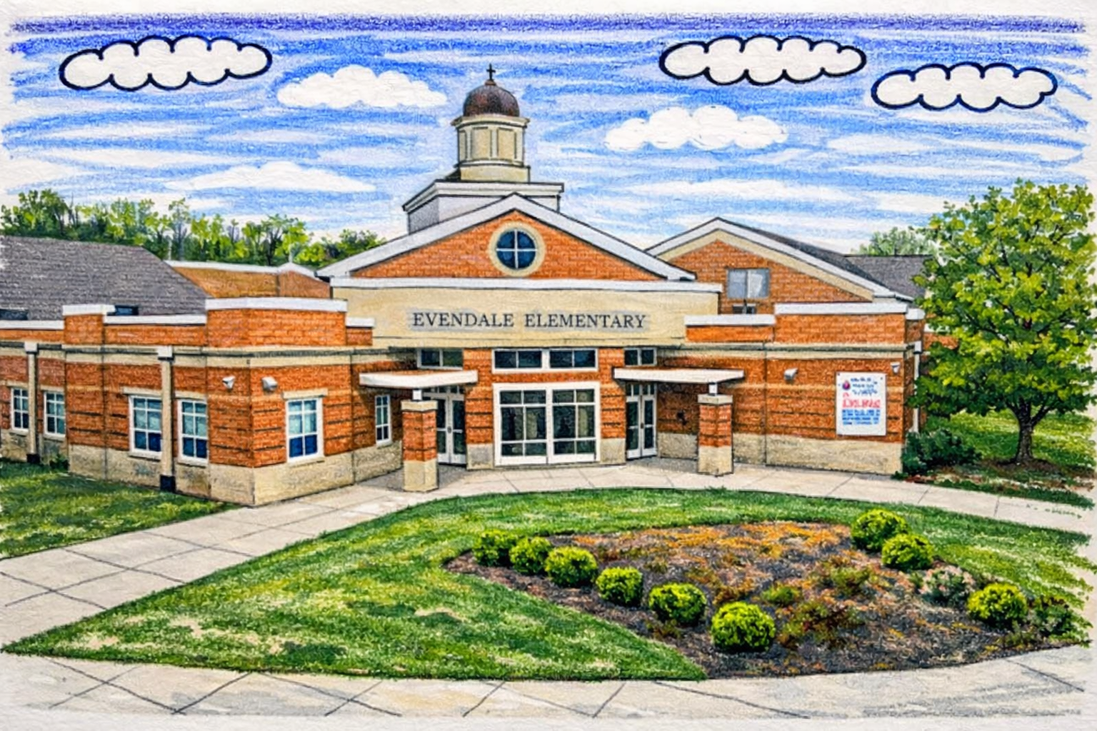 Illustration of a neighborhood school
