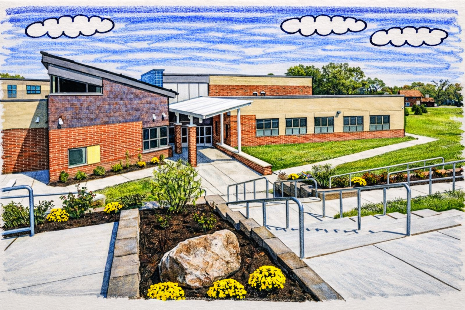 Illustration of a neighborhood school