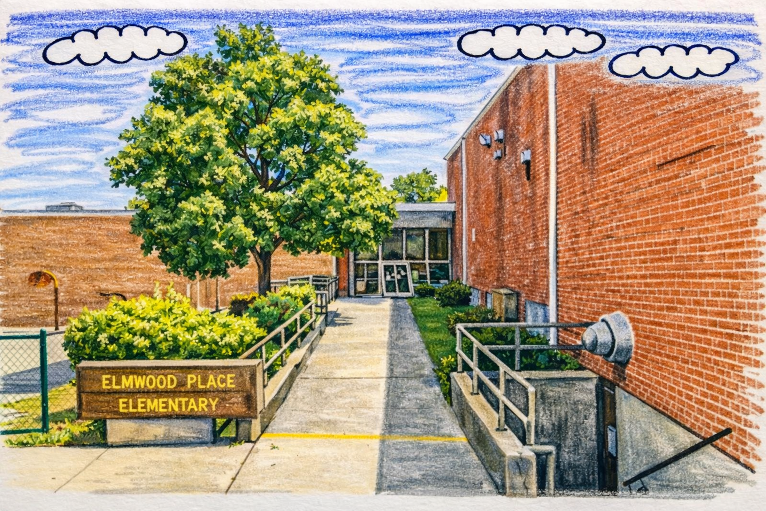 Illustration of a neighborhood school