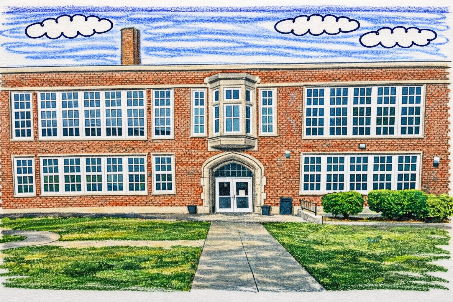 Illustration of a neighborhood school