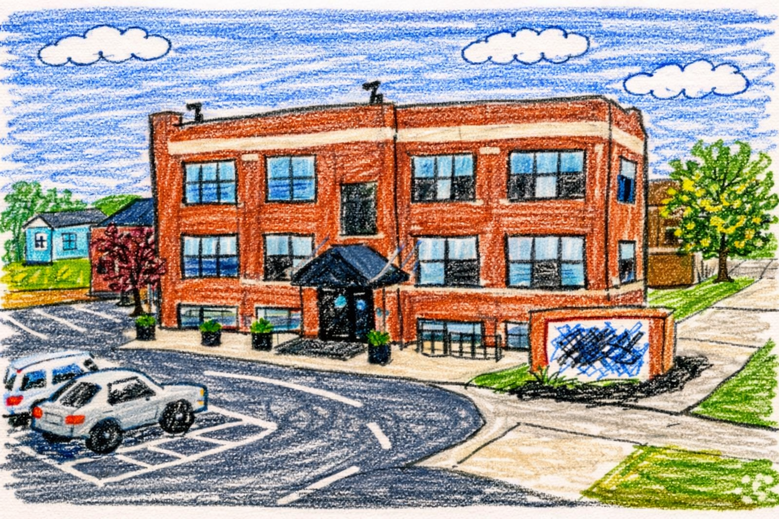 Illustration of a neighborhood school