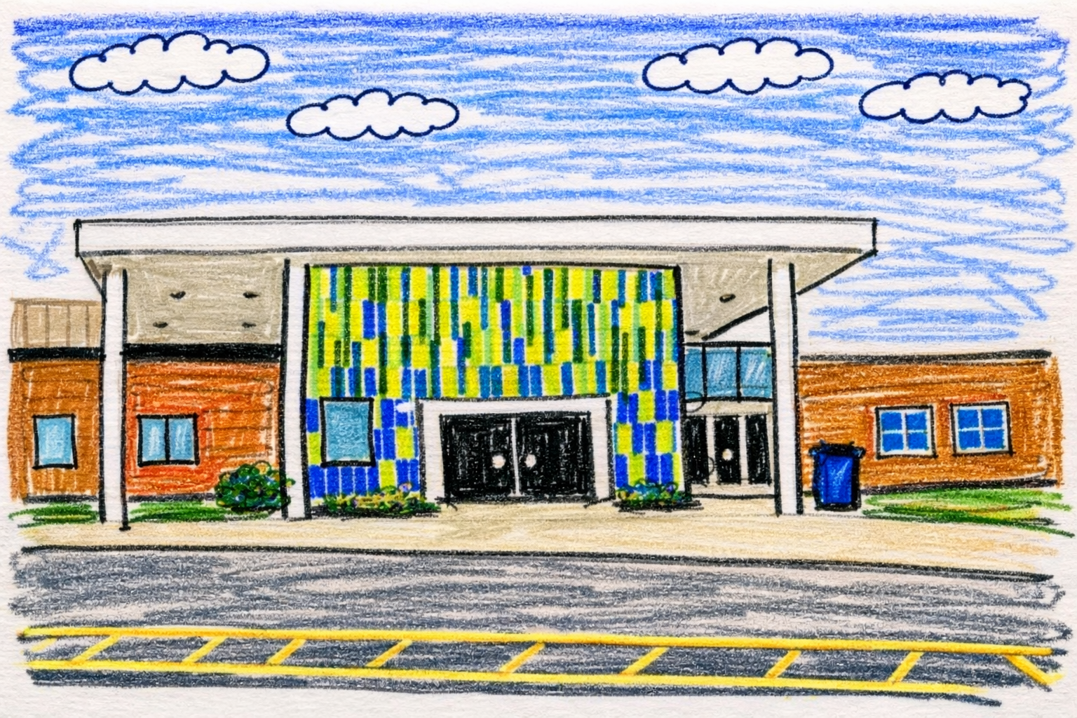 Illustration of a neighborhood school