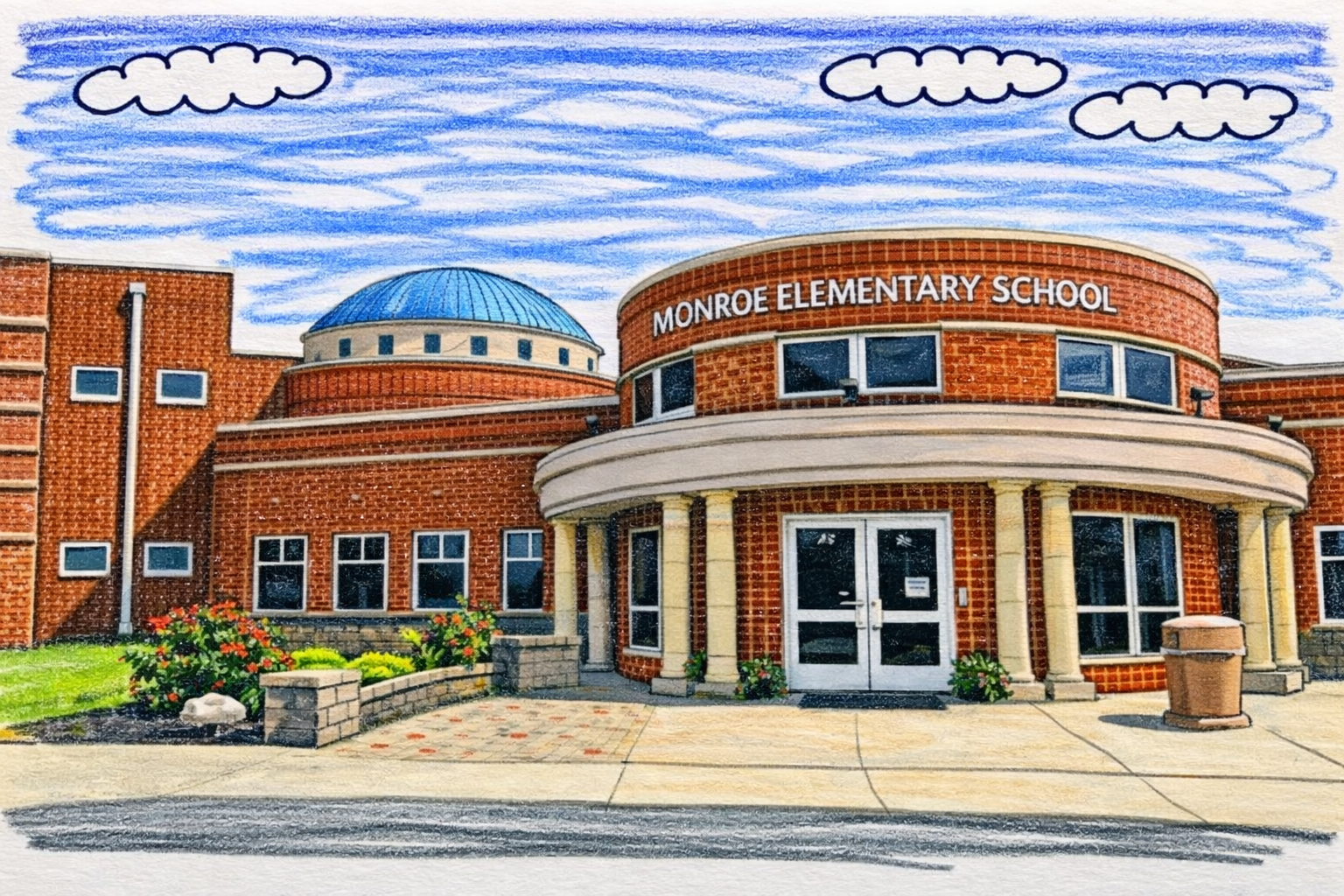 Illustration of a neighborhood school