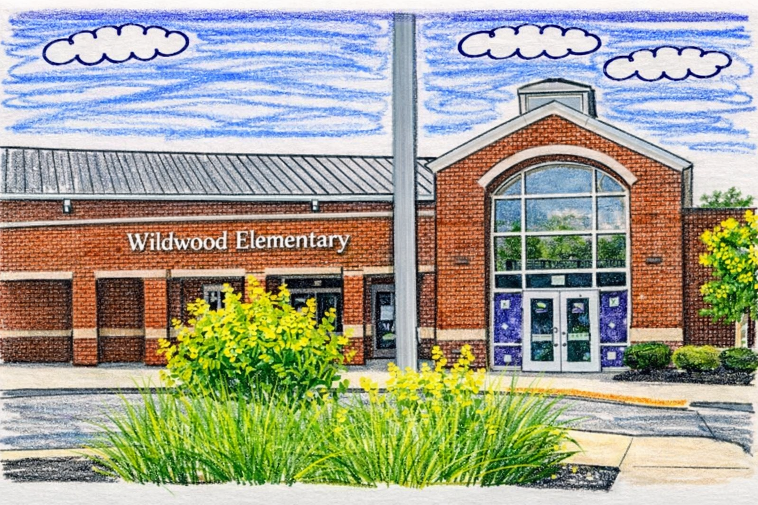 Illustration of a neighborhood school