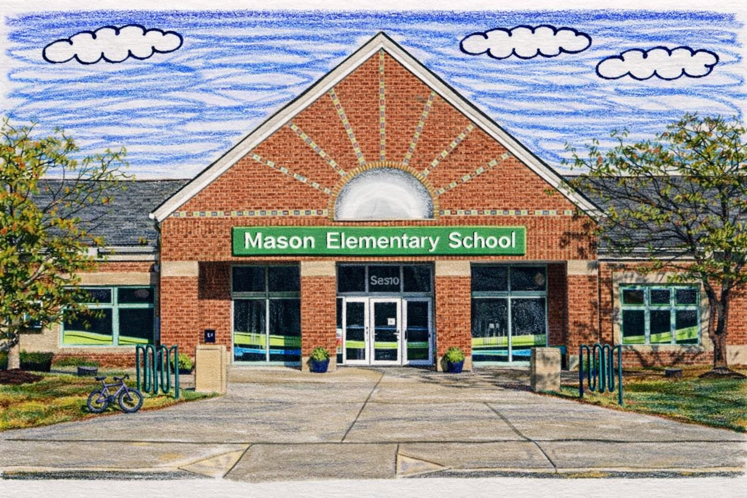 Illustration of a neighborhood school