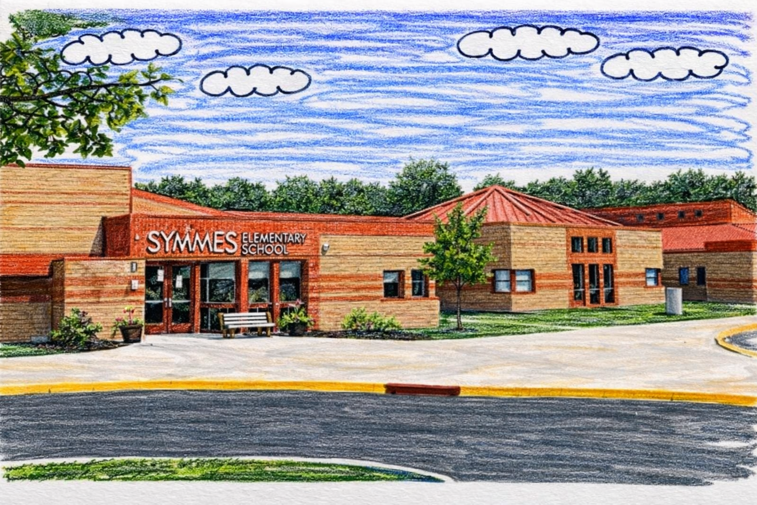 Illustration of a neighborhood school