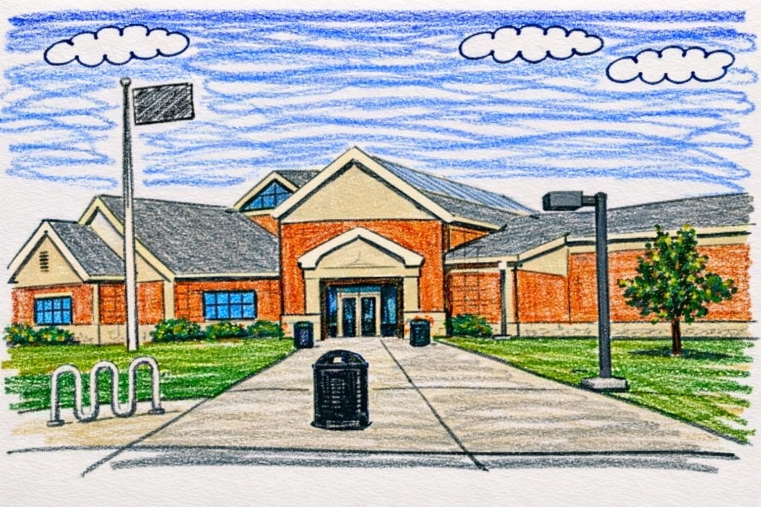 Illustration of a neighborhood school