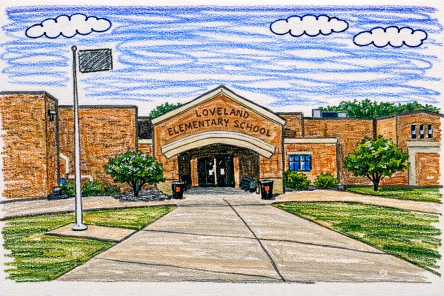 Illustration of a neighborhood school