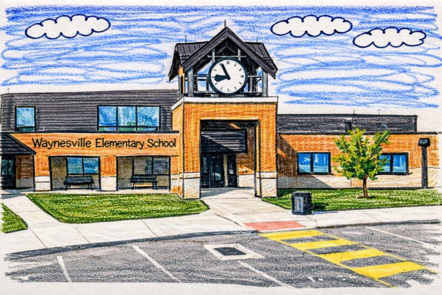 Illustration of a neighborhood school