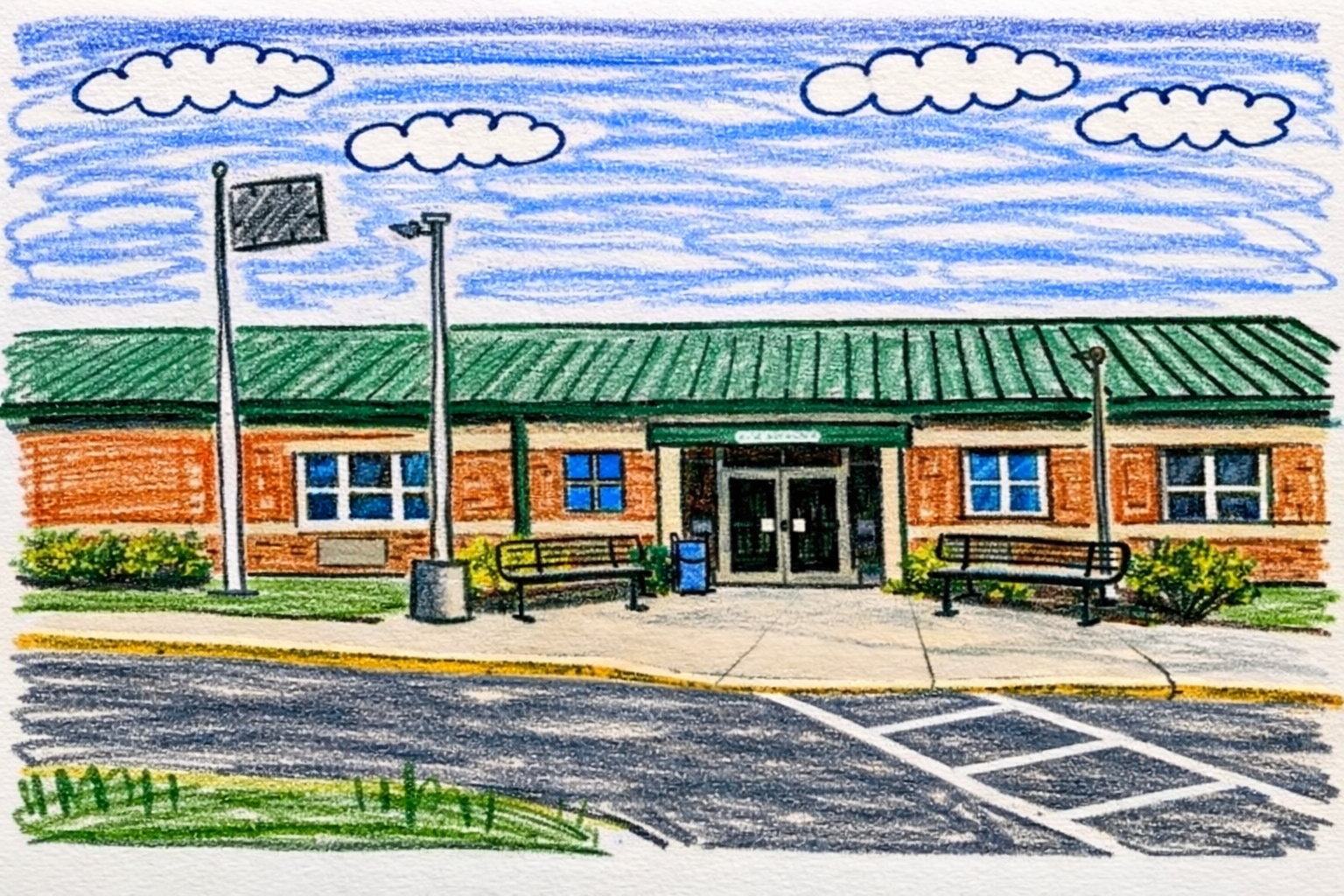 Illustration of a neighborhood school