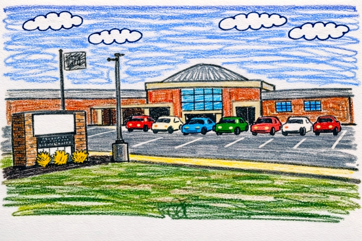 Illustration of a neighborhood school