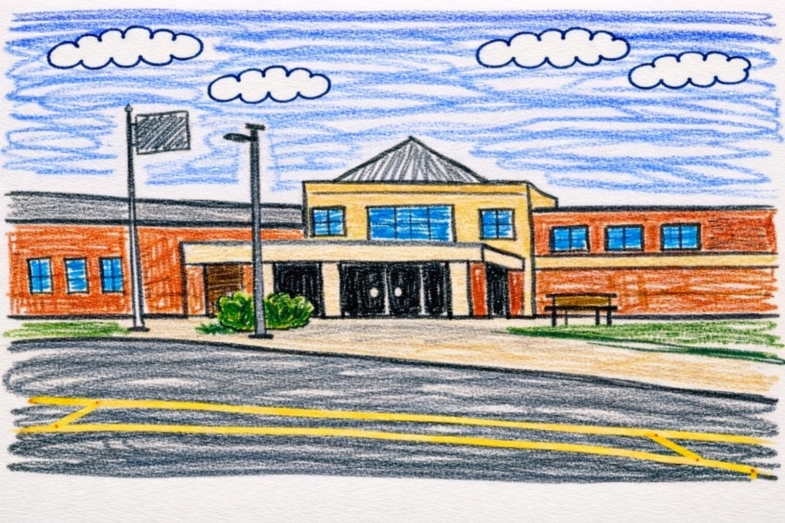 Illustration of a neighborhood school