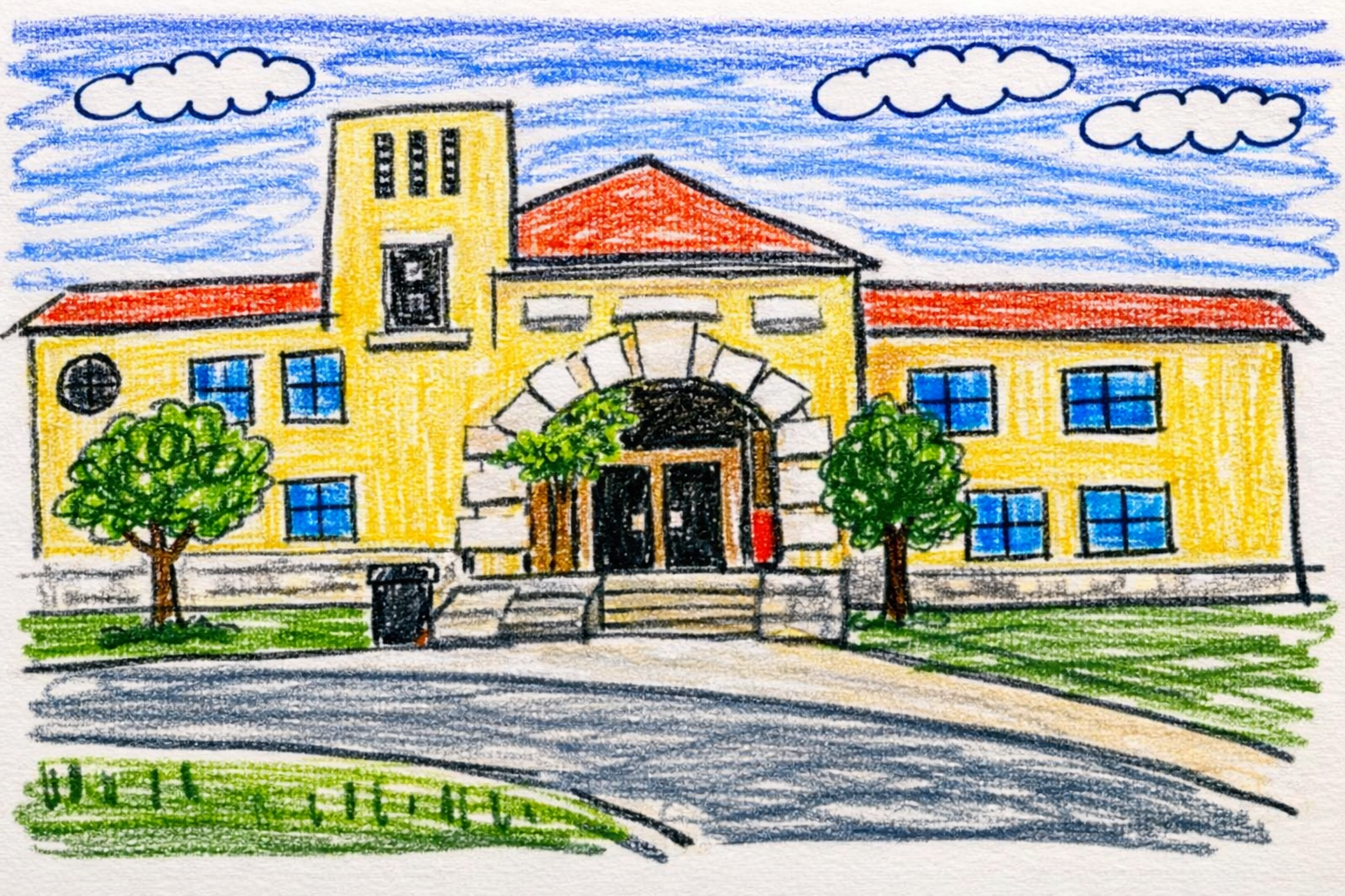 Illustration of a neighborhood school