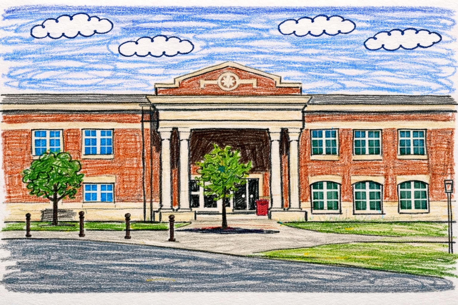 Illustration of a neighborhood school