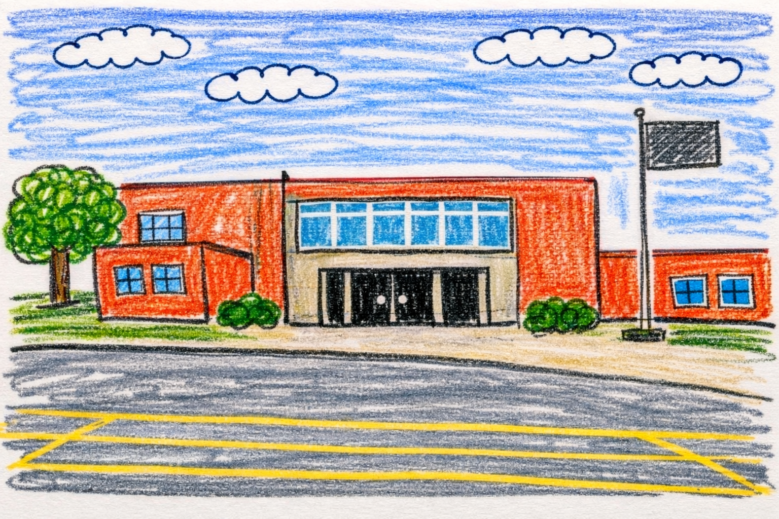 Illustration of a neighborhood school