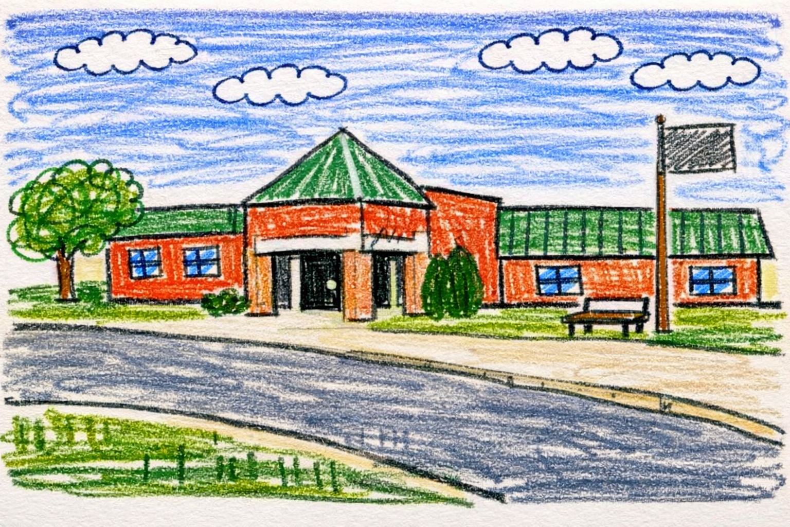 Illustration of a neighborhood school